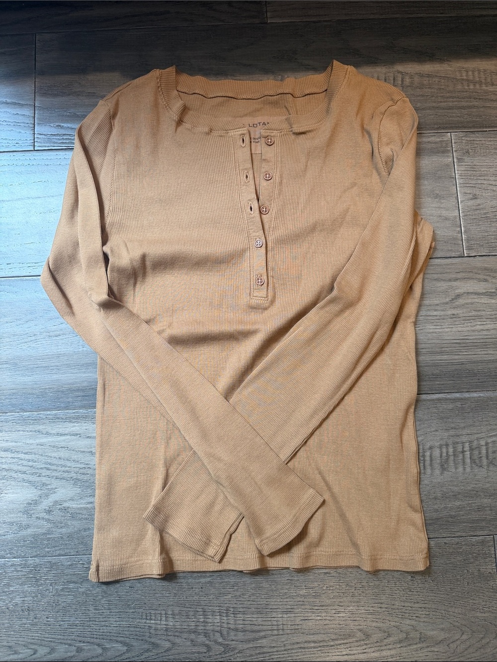 Nili Lotan Long Sleeve Henley Top in Camel Tan